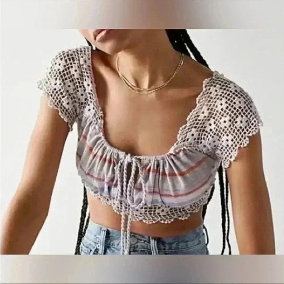 NEW Free People Aruba Crochet Multicolor Striped Crop Top Sz S Style #OB1522759 - Picture 1 of 7